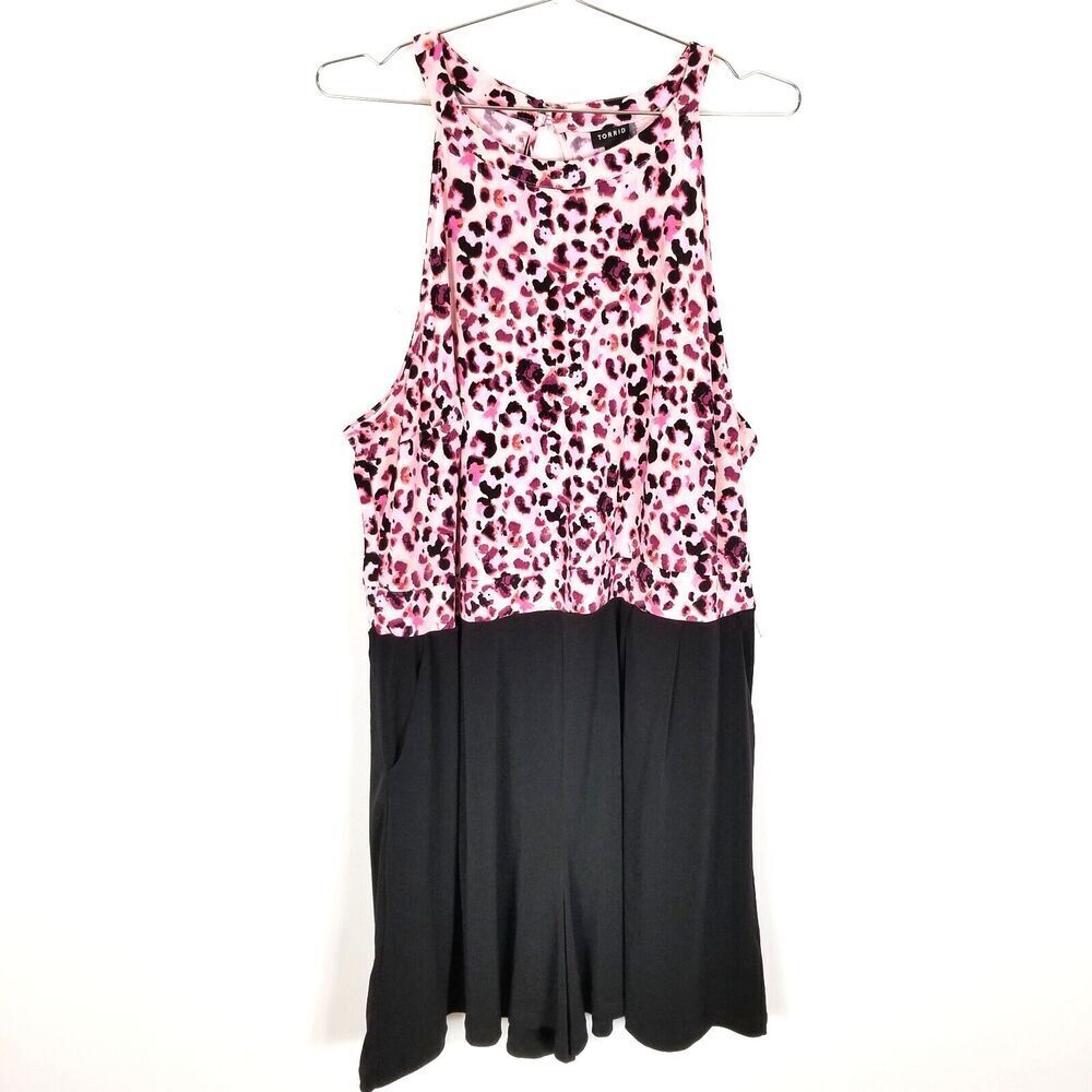 Torrid Women Plus Animal Print Romper Size 3X Pink Black‎ Sleeveless